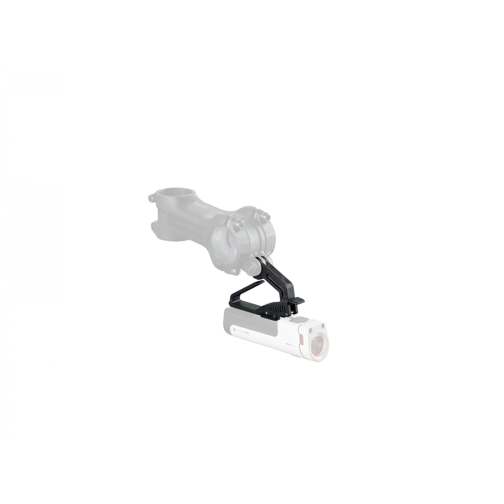 Black Bontrager Blendr MTB Ion light mount for bikes, compatible with Blendr stems and bases, designed for secure LED light attachment.