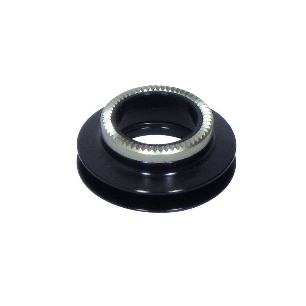 Black Bontrager DT240 15mm Drive Side Axle End Cap for 100/110mm OLD front or rear hub, replacement component.