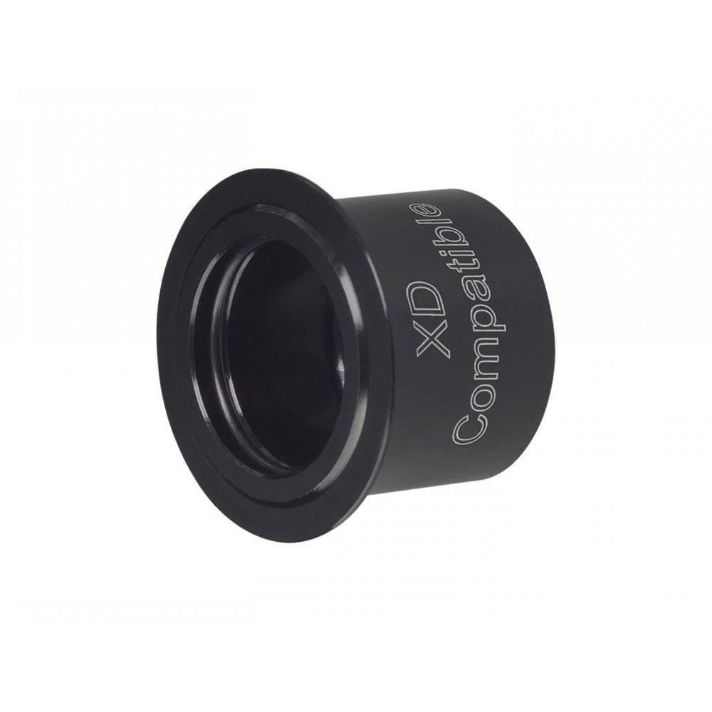 Black Bontrager DT240 12mm drive side axle end cap for 142/148mm OLD front and rear hub.