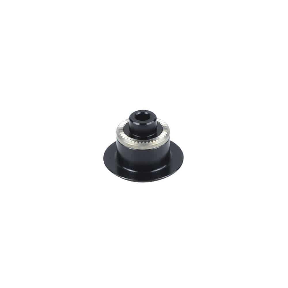 Black Bontrager DT240 5mm drive side rear hub end cap for 135mm OLD, component replacement for bicycle wheel hubs.