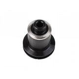 Bontrager DT240 5mm knurled non-drive rear axle end cap in black attached to a 135mm OLD bicycle hub component.