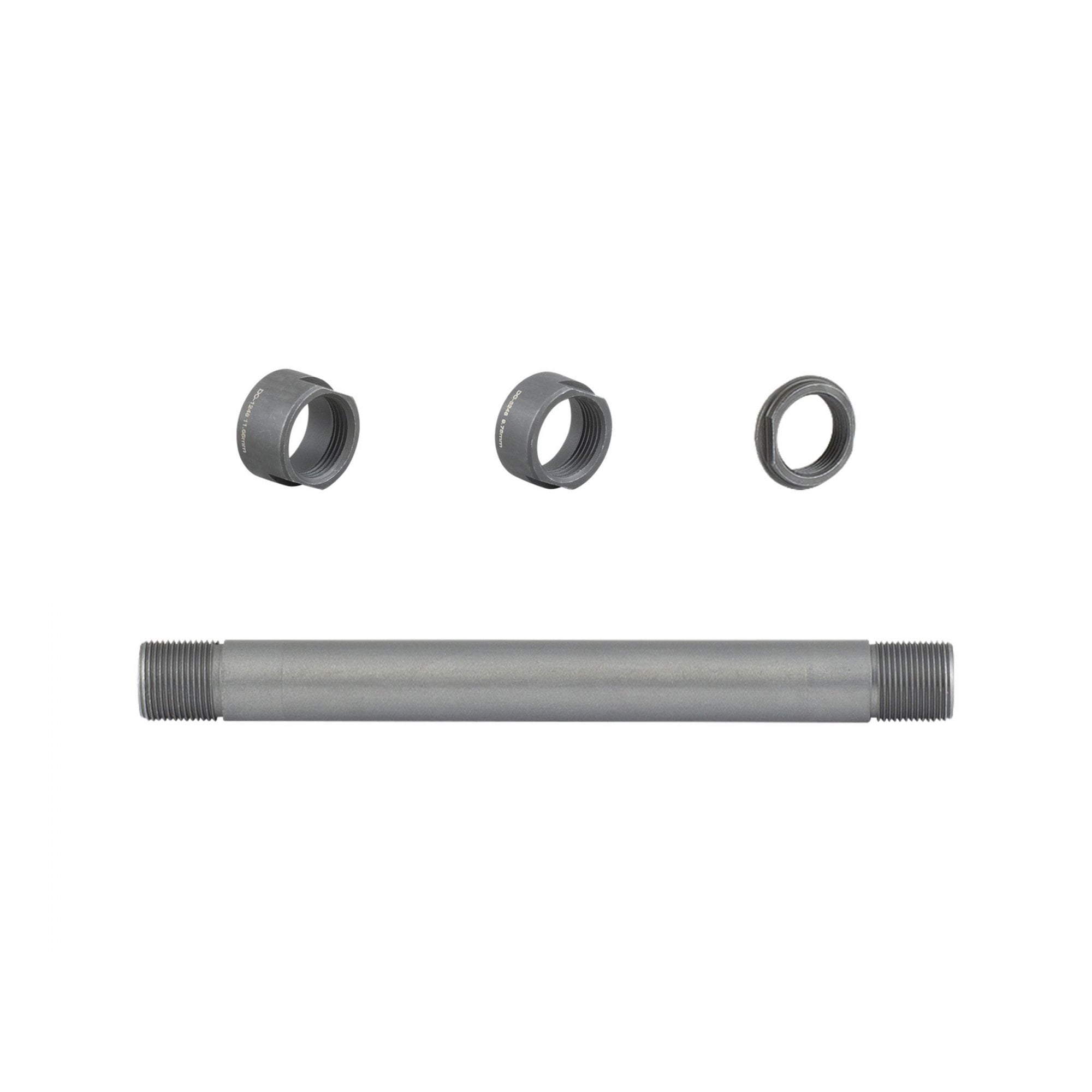 Bontrager DC-3248 rear hub axle kit in silver for 148mm OLD bike rear hub replacement, component for bicycle maintenance.
