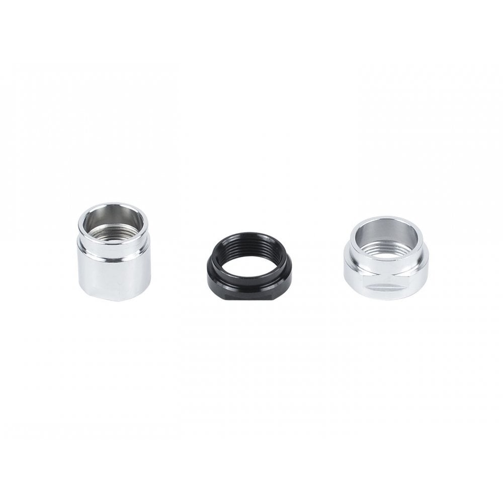 Black Bontrager Duster Elite rear hub end cap kit for 142/148mm OLD bikes, includes components for rear wheel installation.