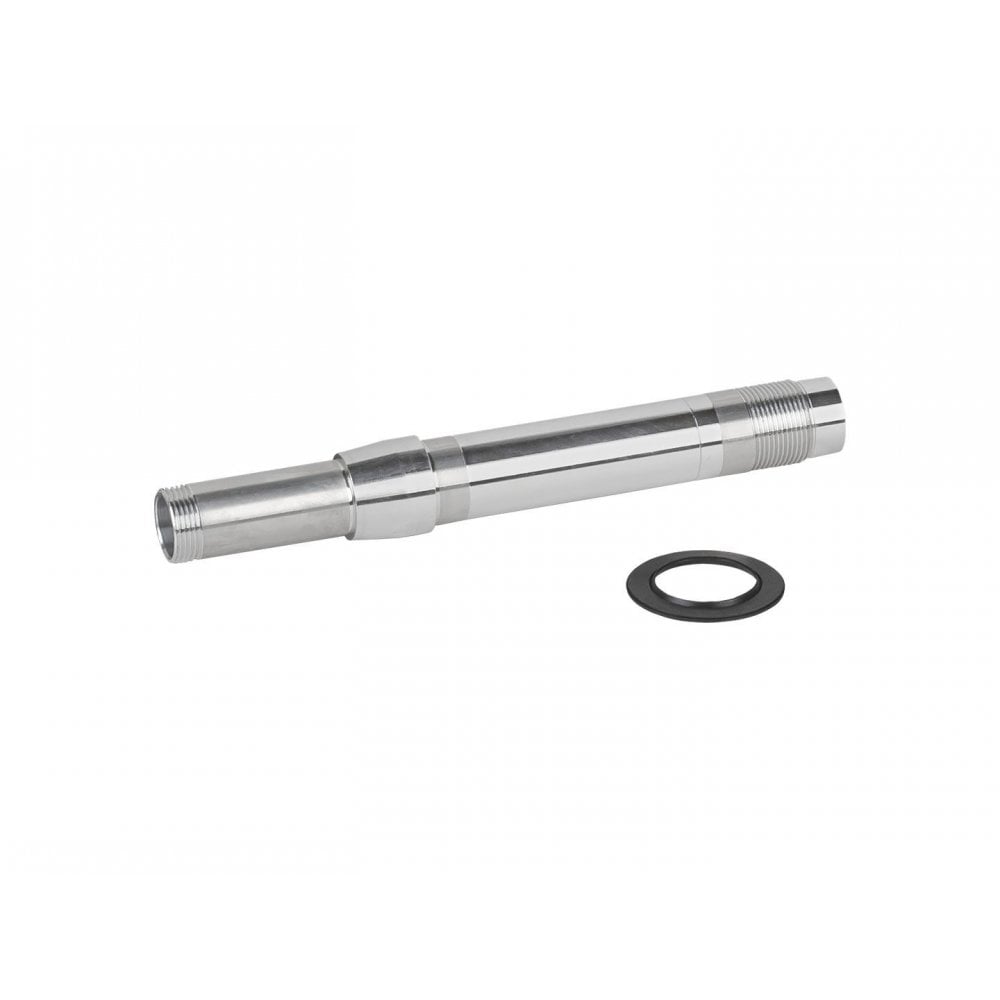 Bontrager Duster Elite rear thru axle for MTB hub, 148mm silver bike component, durable and lightweight for mountain biking.