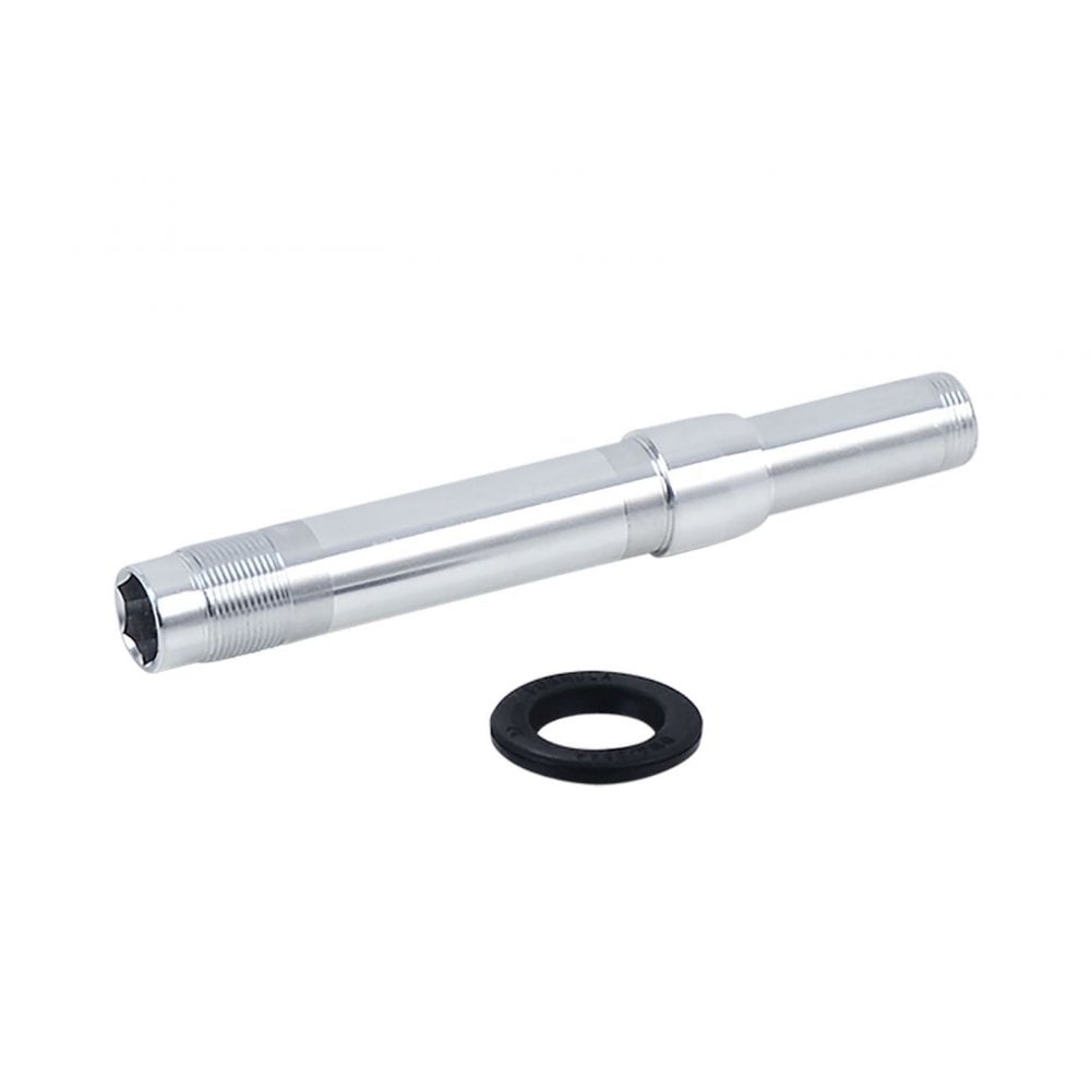 Bontrager Duster Elite rear axle kit in black for bikes, featuring 142mm OLD for rear wheel installation.