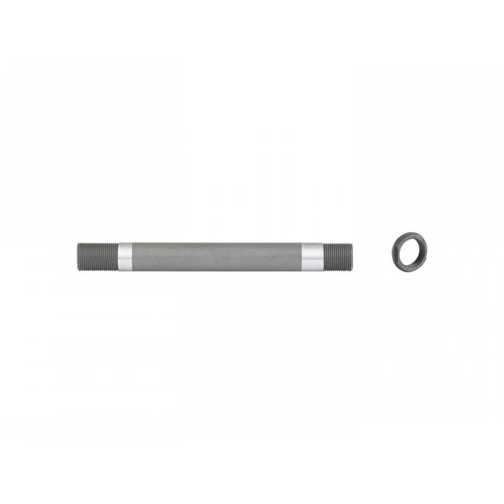 Bontrager RX-342 rear hub axle kit in silver for 142mm OLD bike rear wheel replacement showing axle components
