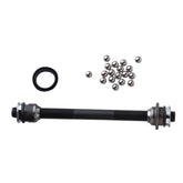 Black Bontrager Select hybrid bike axle kit with 135mm old, suitable for front and rear hubs, showing threaded axles and components.