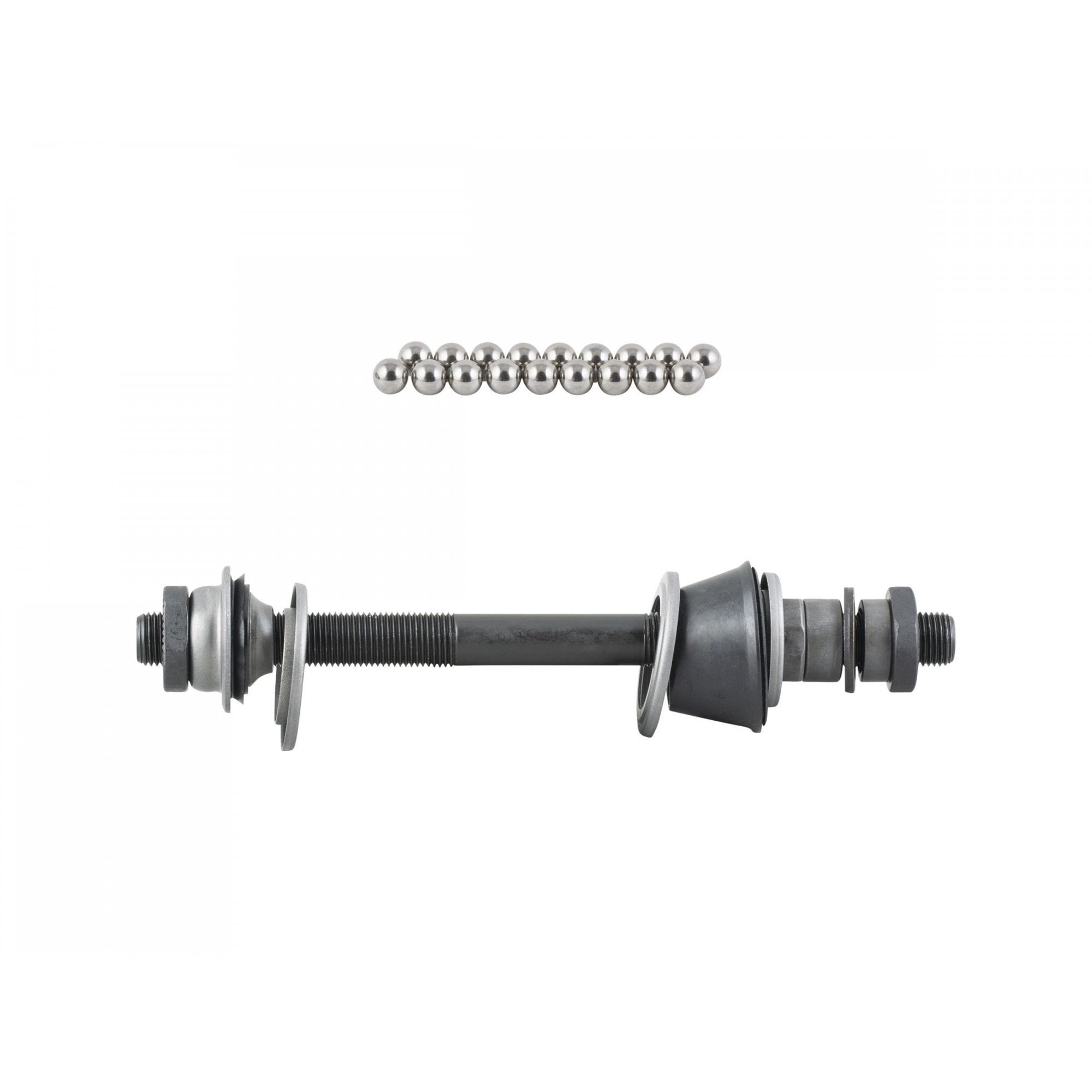 Silver and black Bontrager Approved loose ball road rear hub axle kit for Trek bikes, 135mm old, with detailed components.