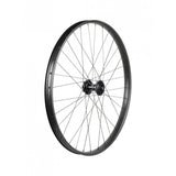 Trek Alex MD35 Boost 27.5-inch MTB front wheel in black and dark grey, lightweight bicycle component for mountain biking.