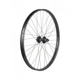 Trek Alex MD35 Boost 27.5-inch MTB rear wheel with Shimano Micro Spline hub in black and dark grey, 12-speed compatible.