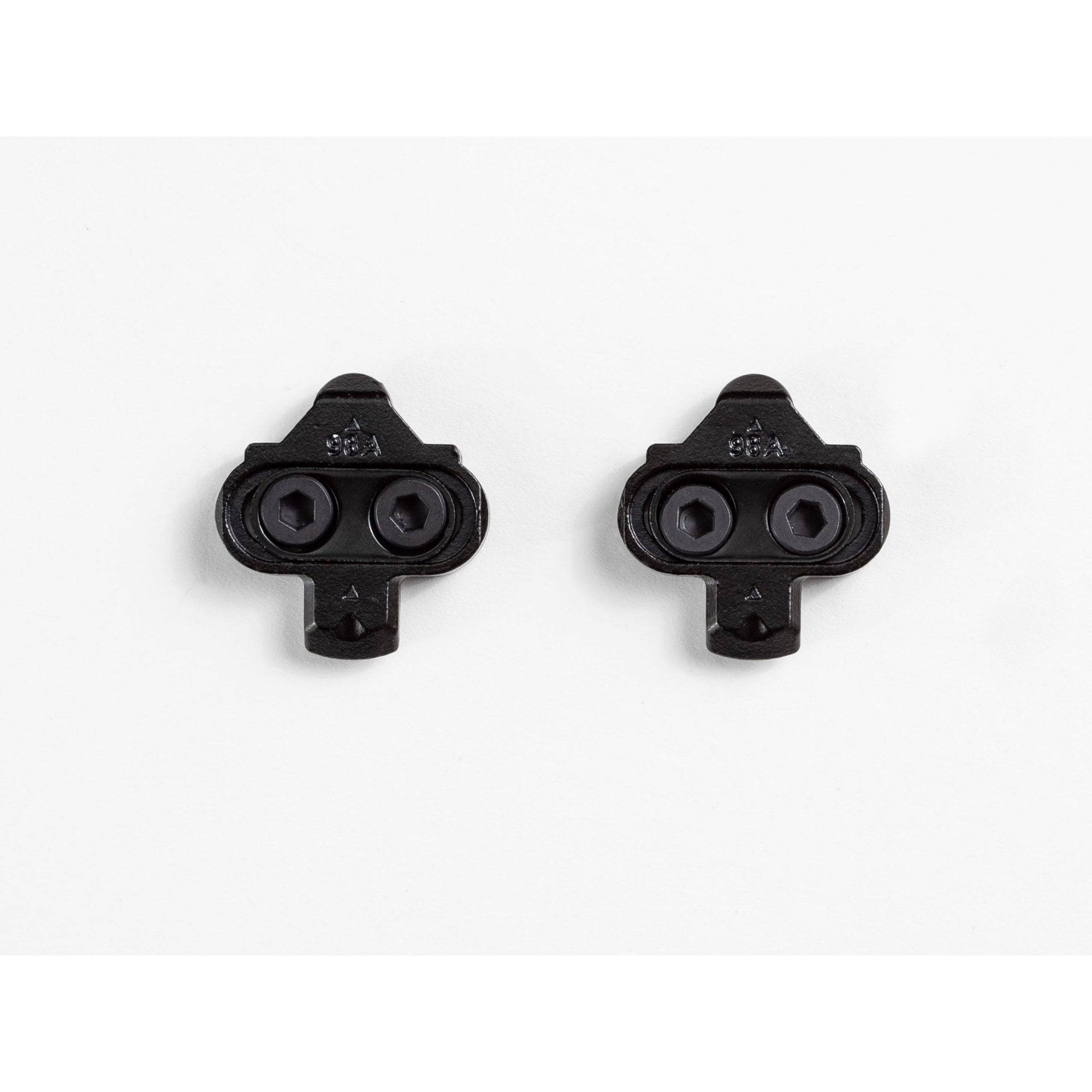 Bontrager MTB clipless pedal cleat set in black, compatible with 2-bolt SPD mountain bike pedals, for secure cycling footwear attachment.