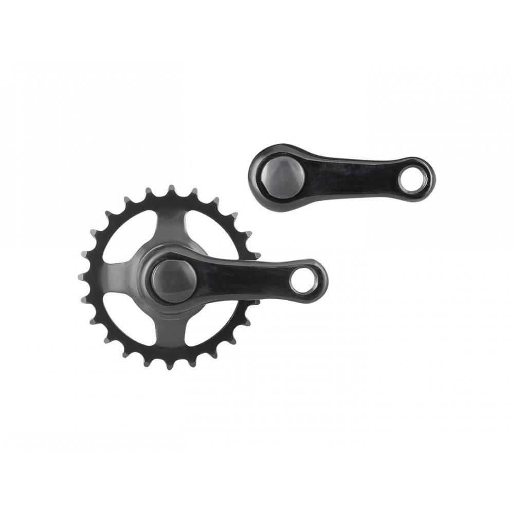 Trek Wheel Top Alloy Kids' MTB crankset with 70mm arms and 26T black chainring, durable bike component for children’s mountain bikes.