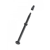 Black Bontrager Round Base TLR Valve Stem for tubeless ready wheels, close-up view of the component on a bicycle wheel.