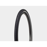 Bontrager H2 Hard-Case Ultimate bicycle tyre with puncture protection and reflective sidewalls, mounted on a bike wheel.