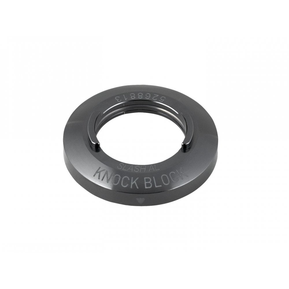 Black Trek Slash AL Knock Block V2 top bearing cover for headset, showing detailed component design and branding.