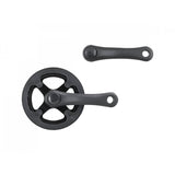 Trek Wheel Top 20-inch MTB crankset in black with 28-tooth gear, 114mm spindle, and guard for mountain biking components.