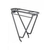 Trek 2023 Powerfly HT rear rack in black, bike cargo carrier accessory mounted on mountain bike for carrying gear.