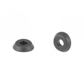 Black Electra curved plastic fender washer by Bontrager, 3.5mm x 5.2mm, for bike frames, shown in close-up image.