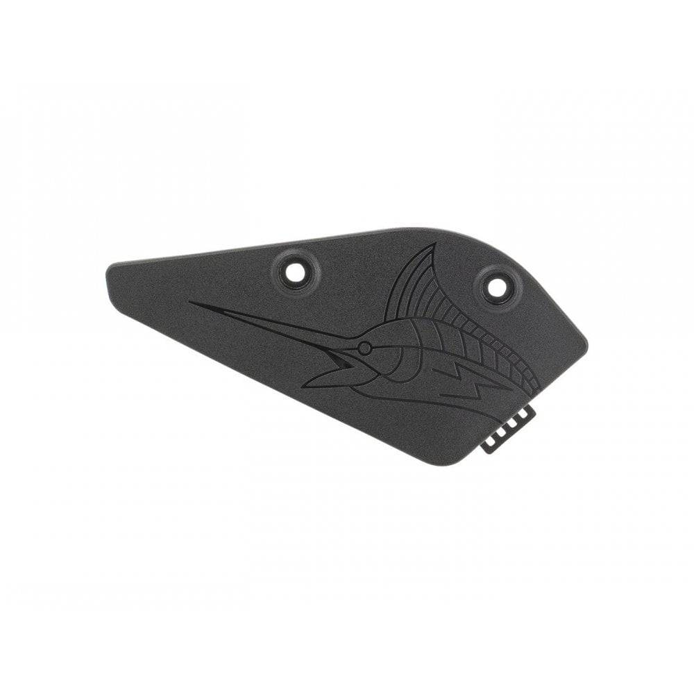 Trek 2024 Marlin+ motor access cover in black with installation bolts, bike component for motor access and protection.