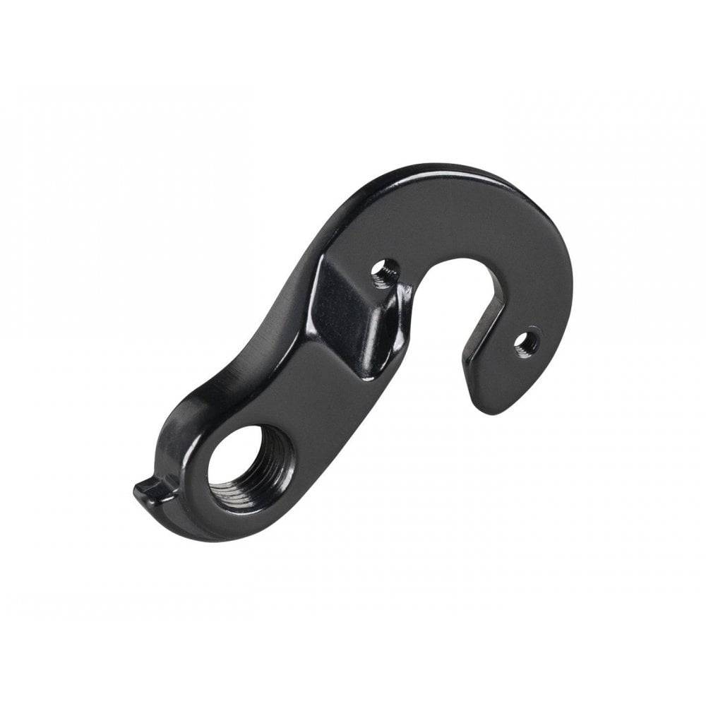 Trek Hyena Gen 2 rear derailleur hanger bolt-on in black, 144.4mm, for bicycle components on black background.