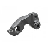 Trek rear derailleur hanger and thru axle in black for bike components, shown from the rear drive side.