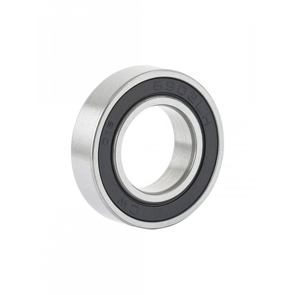 Bontrager 6902 LLH silver bike hub bearing for wheel and hub replacement, showing close-up of bearing in a natural setting.
