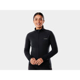 Trek Circuit Women's thermal long sleeve cycling jersey in black, designed for cool weather rides, with a fitted athletic cut.