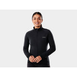 Trek Circuit Women's thermal long sleeve cycling jersey in black, designed for cool weather rides, with a fitted athletic cut.