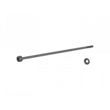Trek black rear thru-skew 175mm axle for secure bike wheel attachment, showing the sturdy metal component for bicycle components.
