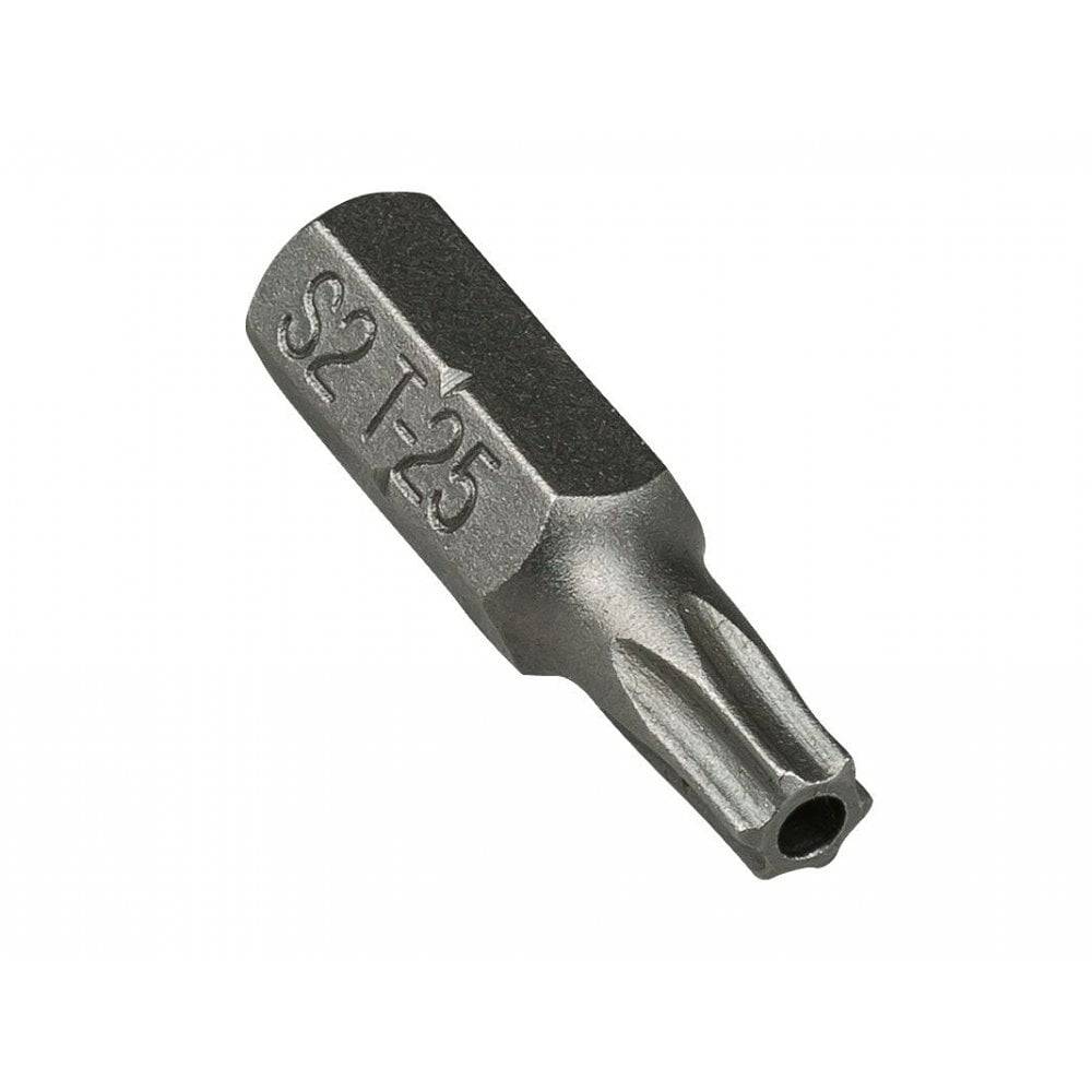 Trek T25 Security Bit in grey, a precision Torx T25 tool for power tools and bike maintenance, shown on a workshop surface.
