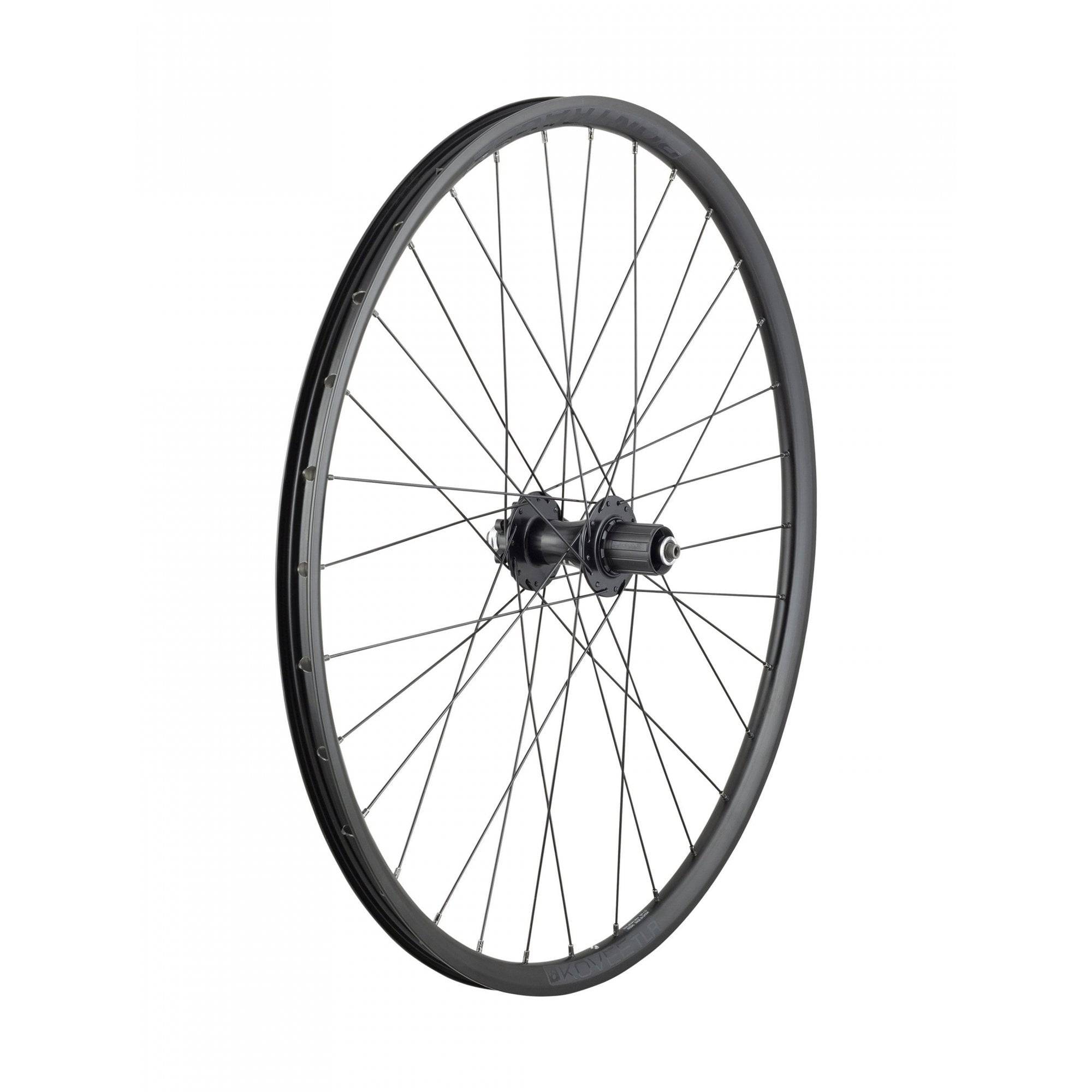 Bontrager Kovee TLR Boost 27.5-inch MTB rear wheel with 6-bolt disc and Shimano HG 8/9/10-speed compatibility.