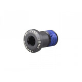 Trek M10x1mm full suspension rocker pivot bolt in black and blue alloy, 17mm length for bike components.