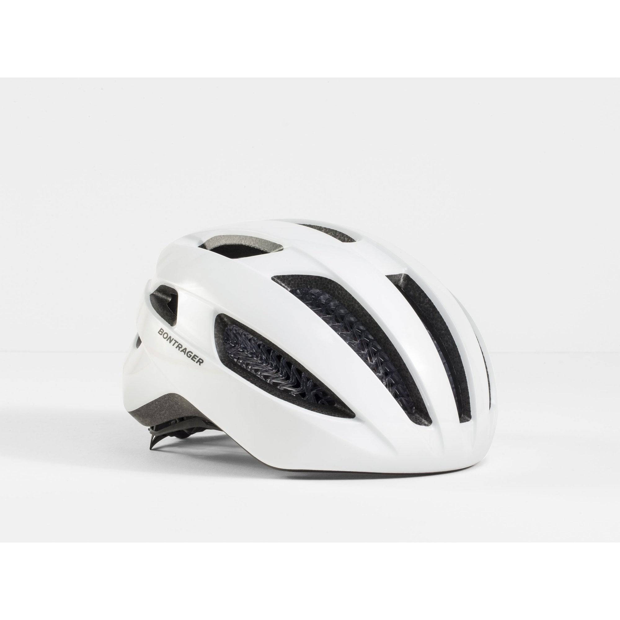 Bontrager Starvos WaveCel cycling helmet with Headmaster fit system and safety features, shown from the front with adjustable straps.