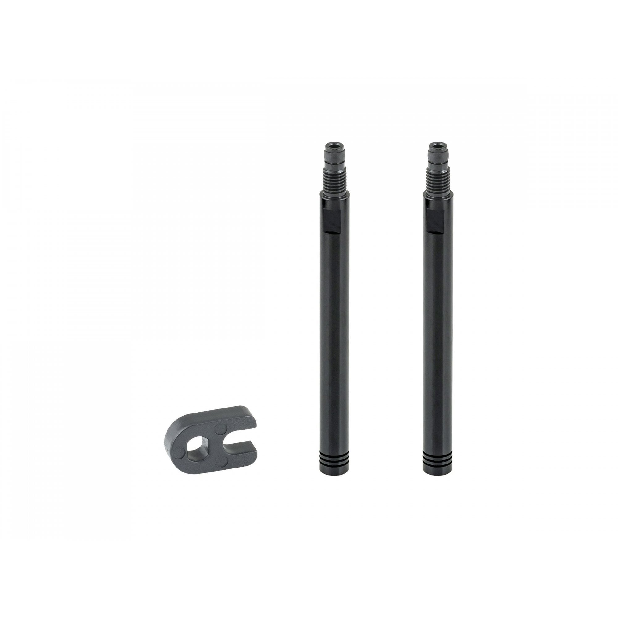 Bontrager Presta valve extenders for tubular, tubeless, and tube tires, showing metal components and rubber seals.