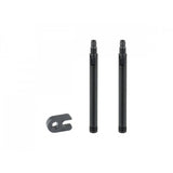 Bontrager Presta valve extenders for tubular, tubeless, and tube tires, showing metal components and rubber seals.