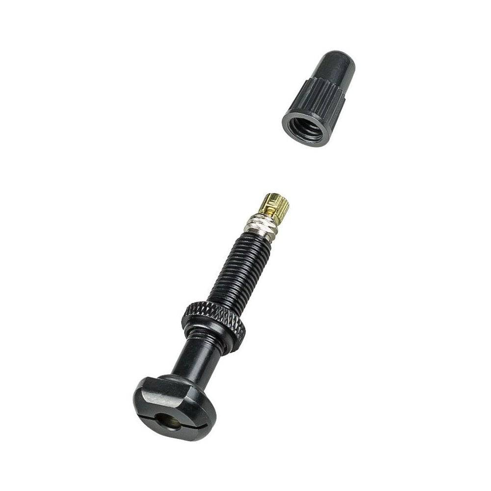 Bontrager round base TLR tubeless valve stem with removable core for bike wheel tubeless tire setups.