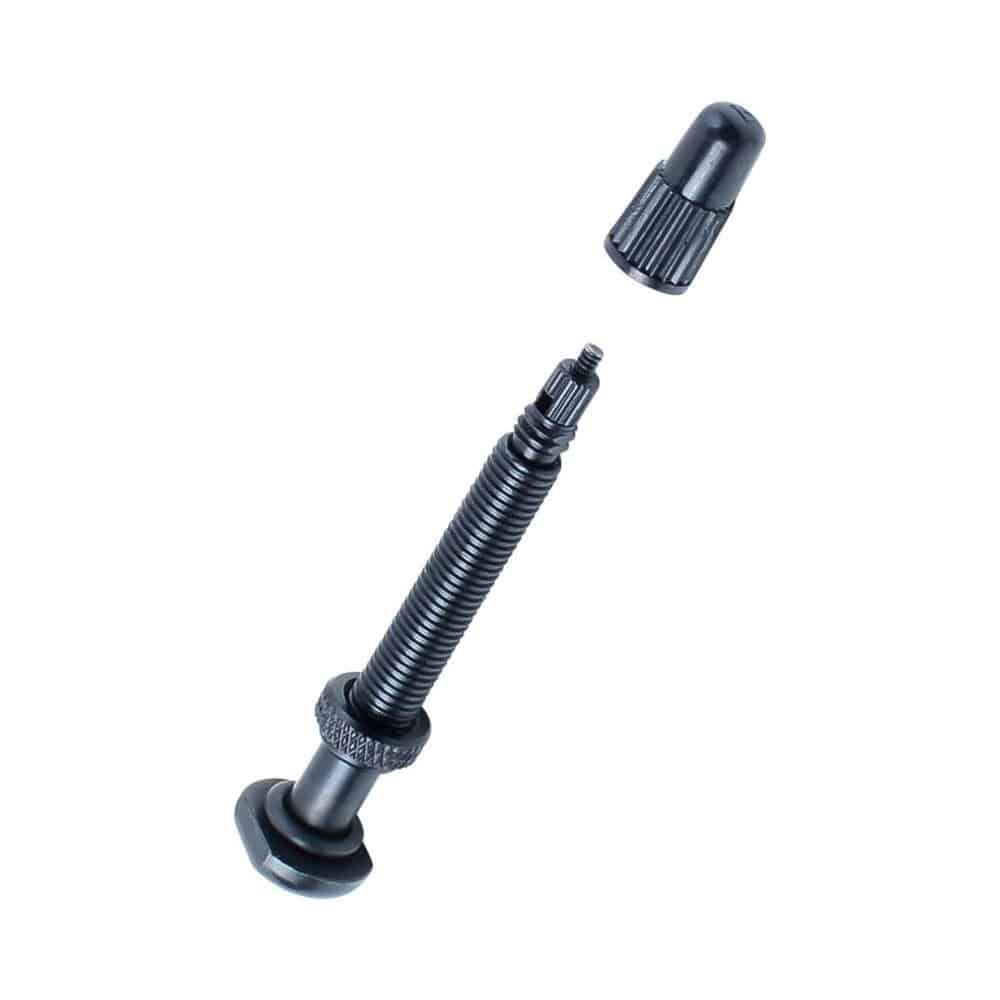 Bontrager Round Base TLR tubeless valve stem with removable core for bike wheels, component for tubeless tire setup.