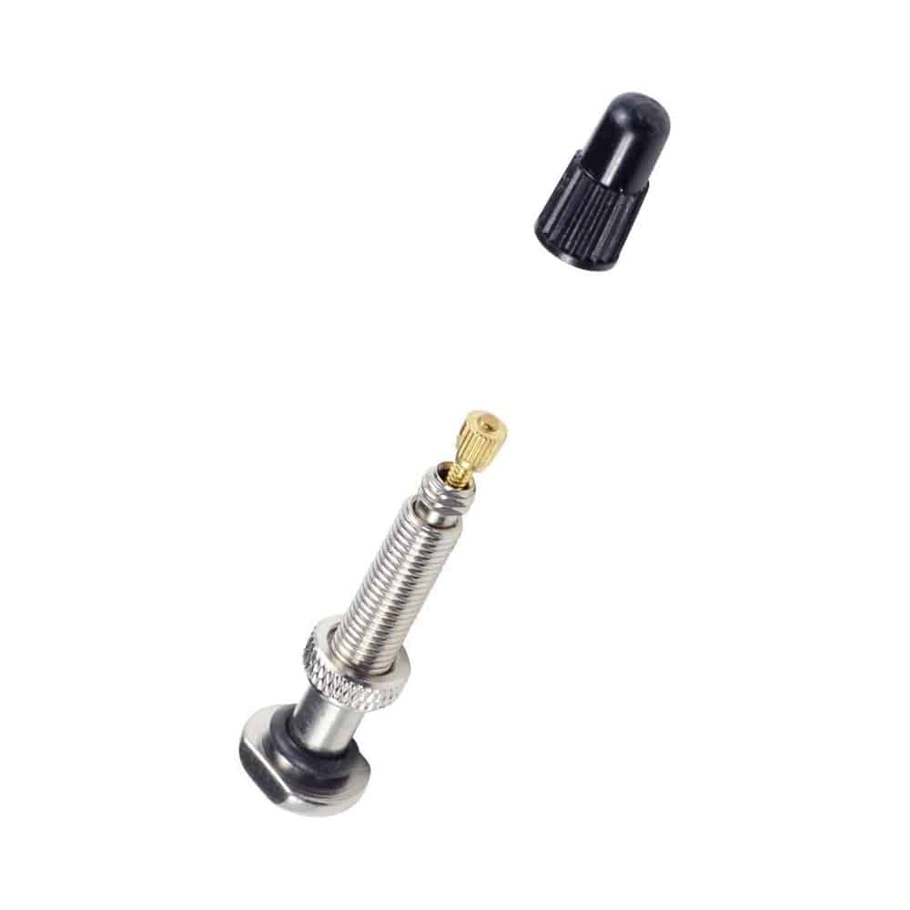 Bontrager Round Base TLR tubeless valve stem with removable core for bicycle wheels, component for tubeless tire setup.