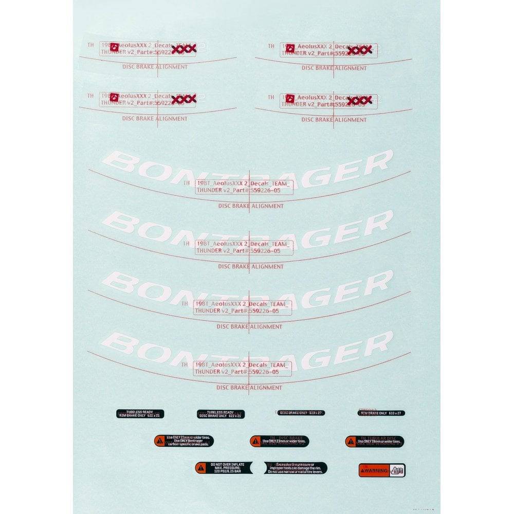 Bontrager Aeolus XXX 2 wheel decals, replacement components for bike wheel system, with red and black design details.
