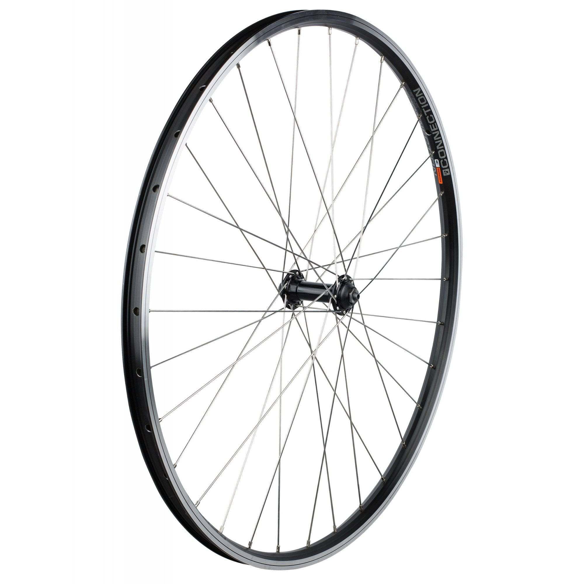 Bontrager Connection 700C MTB wheels with double-wall rims and Schrader valve compatibility for mountain bike components.