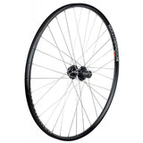Bontrager 700C rear mountain bike wheel with 6-bolt disc brake, 32H black alloy, designed for MTB cycling.
