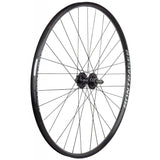 Bontrager 700C rear MTB wheel with 6-bolt disc hub, 32H black alloy rim, suitable for mountain biking components.