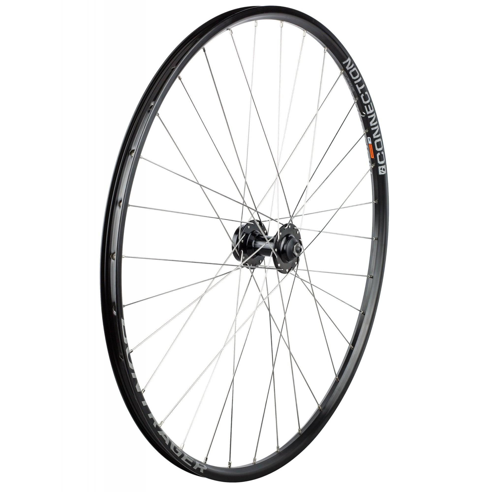 Bontrager 700C rear MTB wheel with 6-bolt disc brake mount, black 32H rim, durable bicycle component for mountain biking.