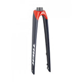 Trek Madone SLR 700C road bike with rigid forks, showcasing precise steering components and high-performance cycling design.