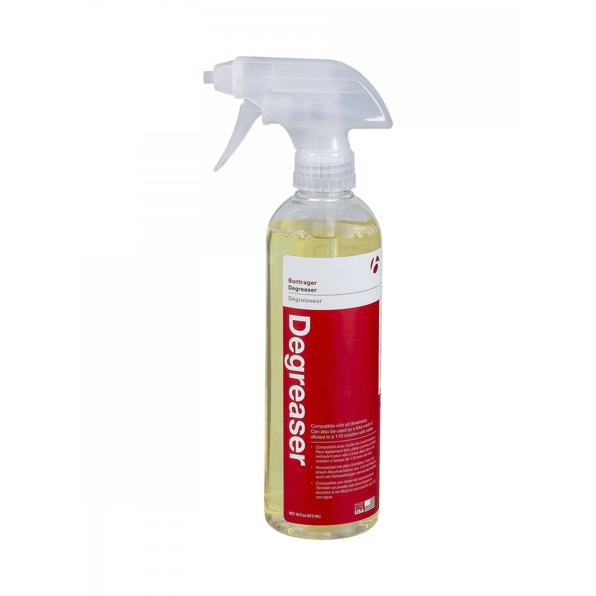 Bontrager bike degreaser and lubrication cleaner with citrus scent, designed for cleaning bike drivetrains in workshop settings
