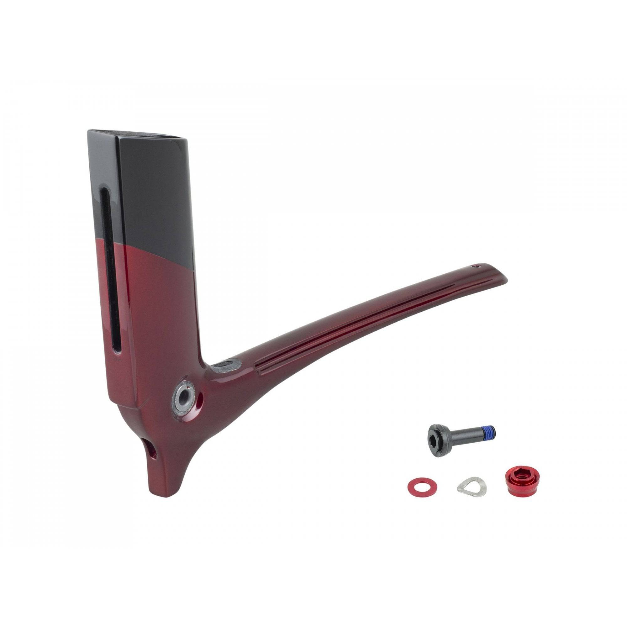 Trek Madone SLR painted seatmast seatpost in Viper Red and Navy Smoke, aerodynamic design for road bike components.