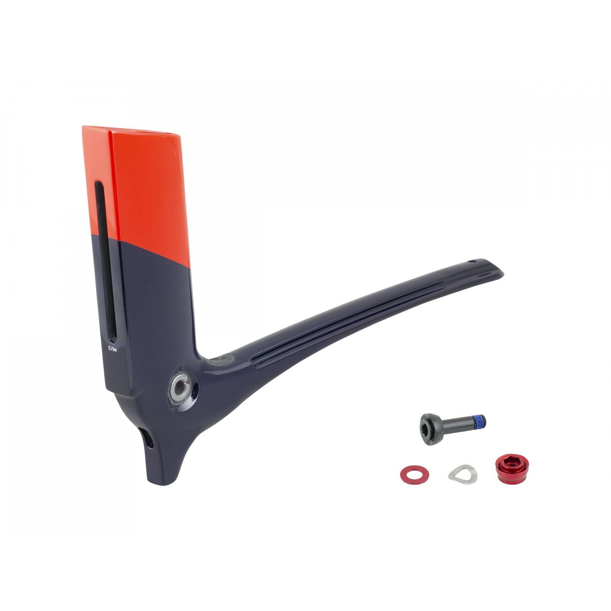 Trek Madone SLR painted Viper Red and Navy Smoke aerodynamic seatpost, lightweight cycling component with sleek design.