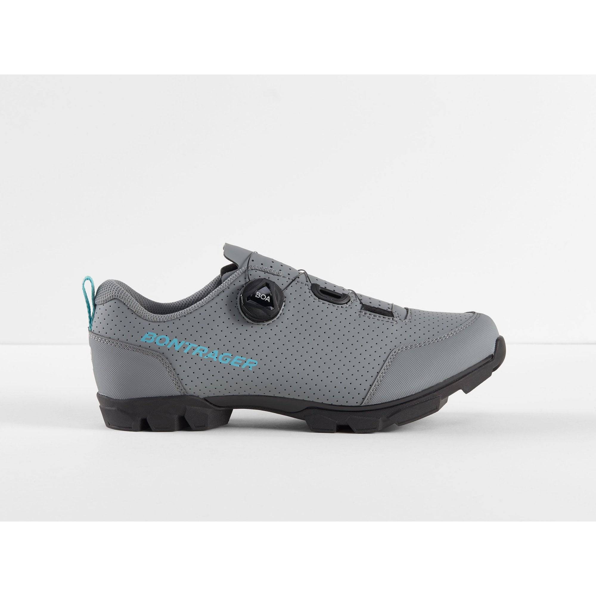 Bontrager Evoke MTB mountain bike shoes with BOA L6 dial and SPD cleat compatibility, featuring durable cycling footwear design.