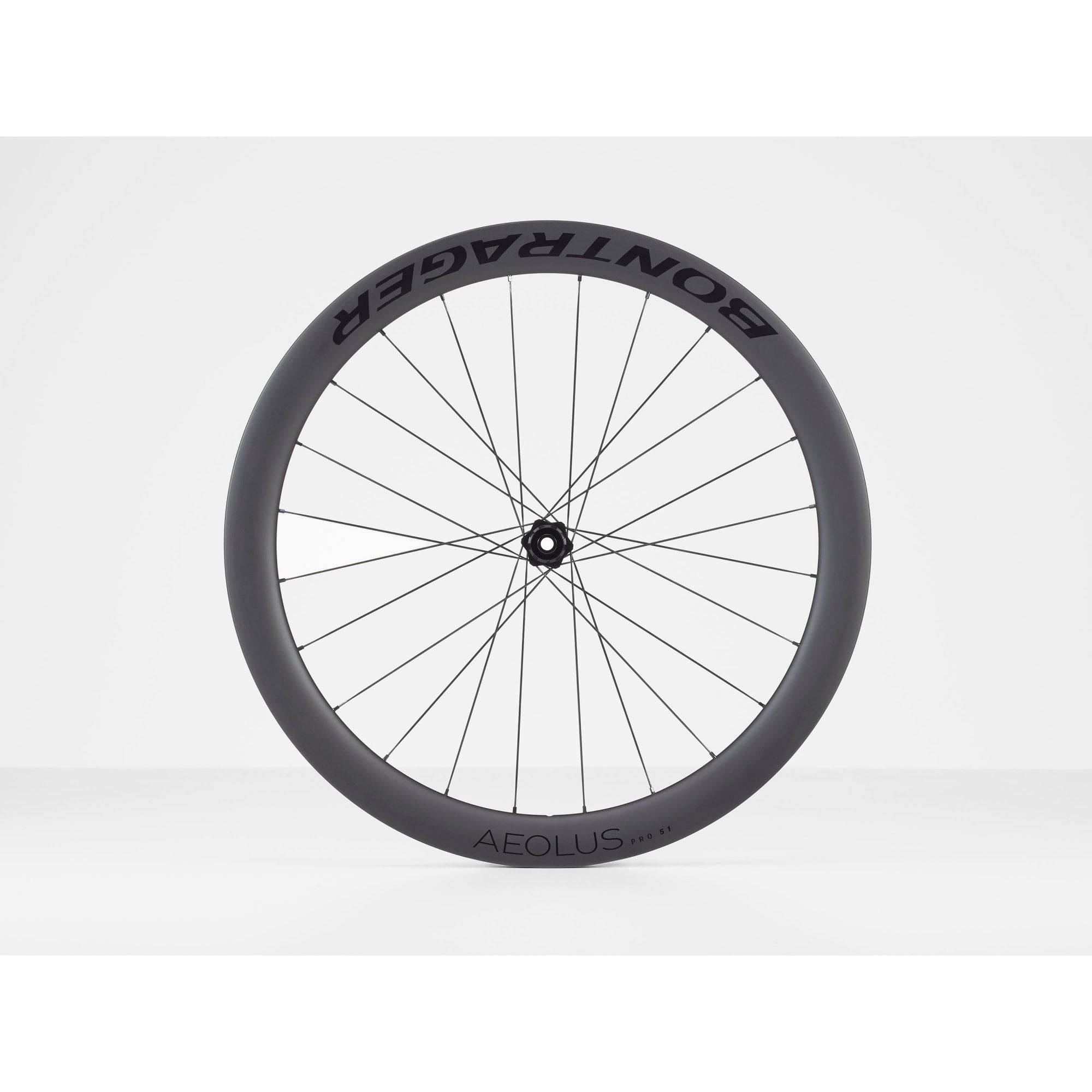 Bontrager Aeolus Pro 51 TLR disc road wheels with tubeless-ready carbon aero rims and aerodynamic spokes.