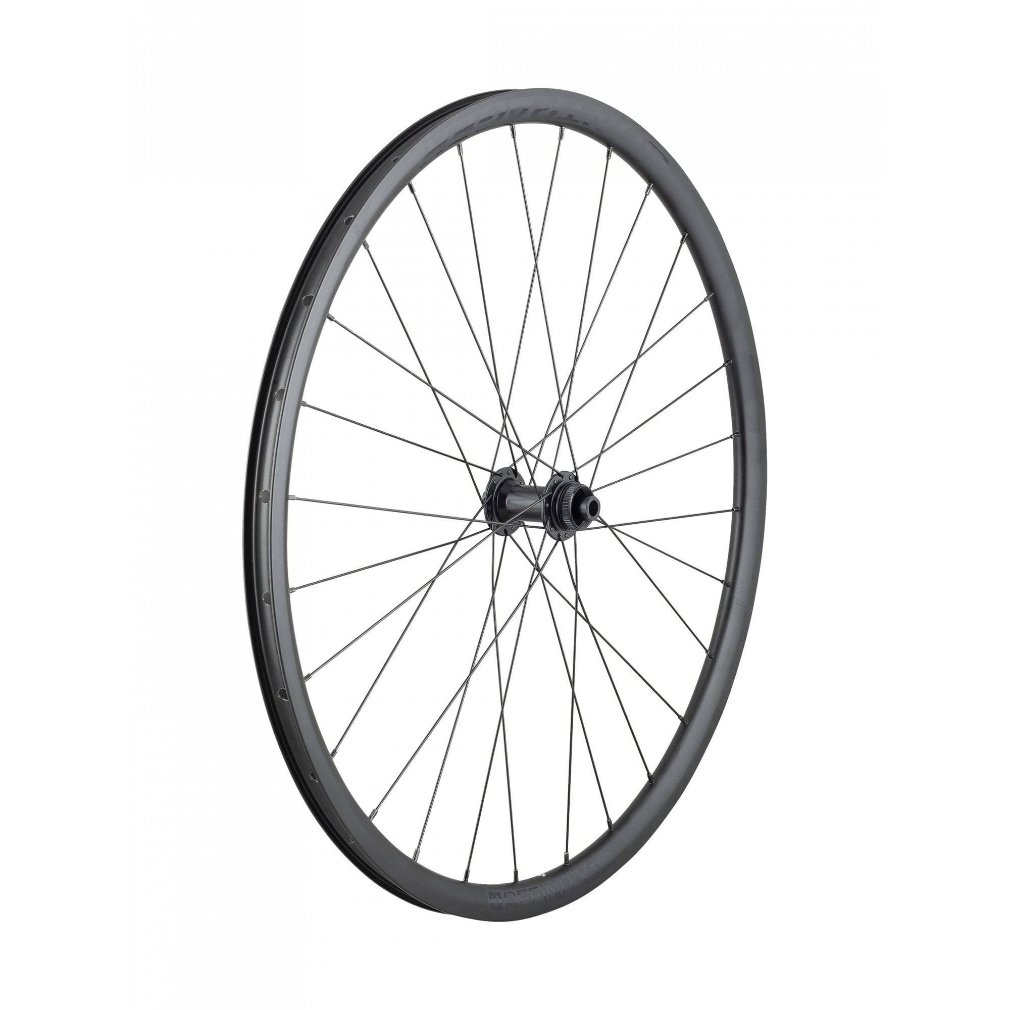 Bontrager Affinity TLR Centerlock 28H 700C road bike wheels, tubeless-ready, shown with disc brake rotor mounted.